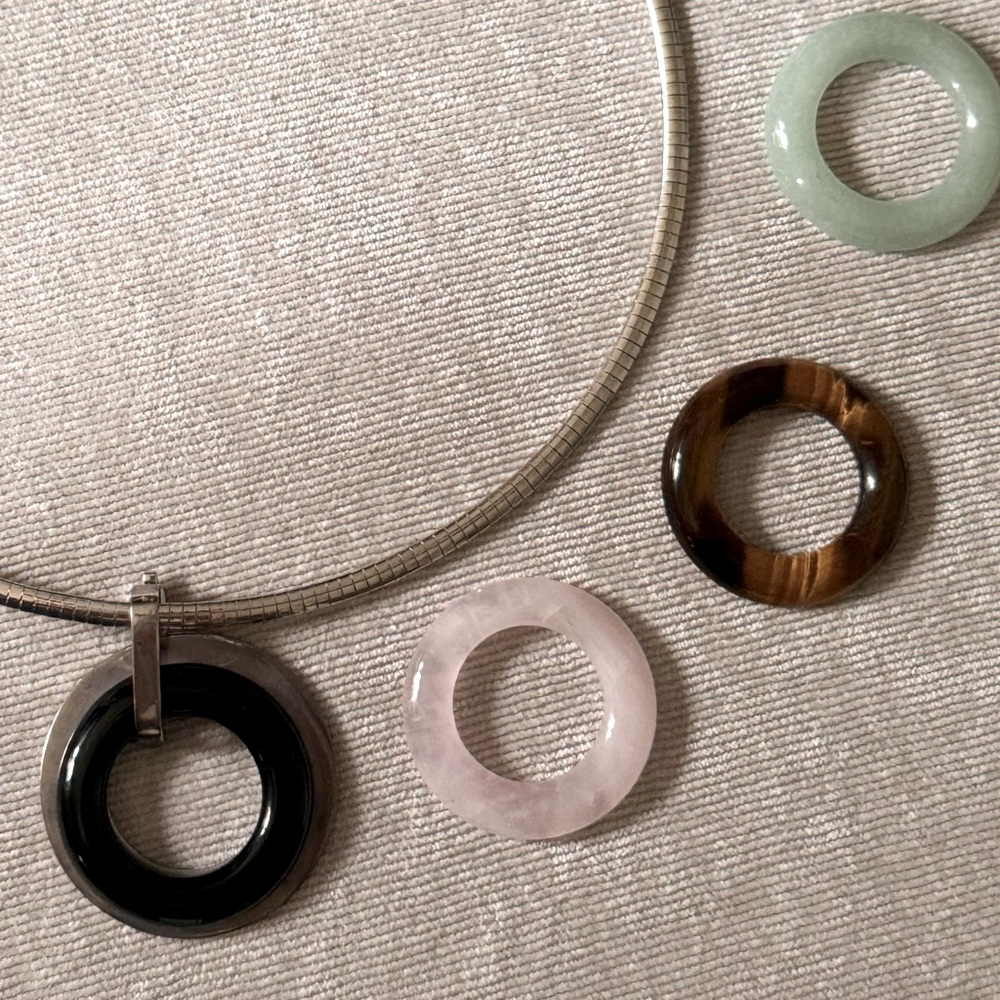 Sterling Silver 18” choker interchangeable stones Jade,Onyx,TigersEye,Amethyst